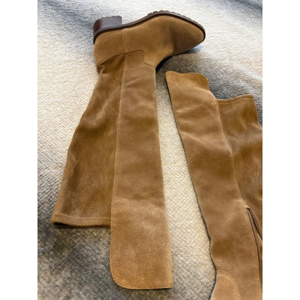 Sole Society Tan Suede Over The Knee Lug Sole Block Heel Boots Womens 7 NWOT